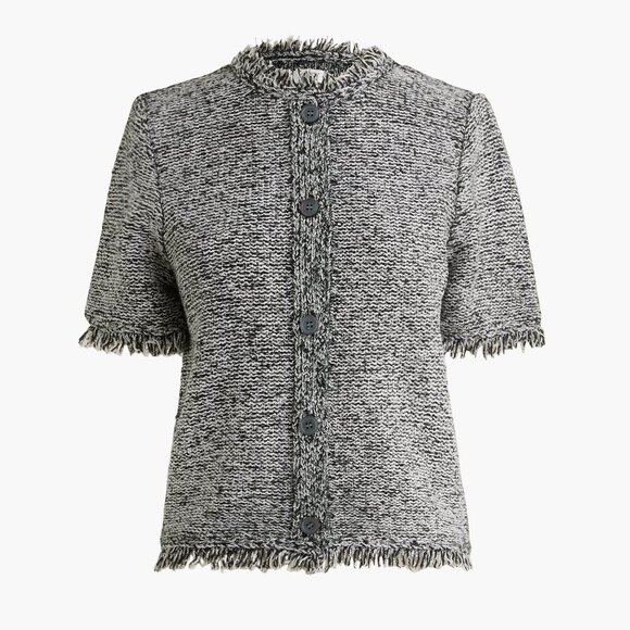 NWT J.Crew Short-sleeve Fringe Lady Cardigan Sweater Black - Picture 2 of 5